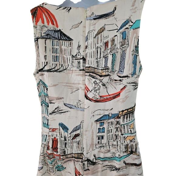 Venice-Inspired Sleeveless Shift Dress City scape Print gondola elegant chic - Picture 6 of 10